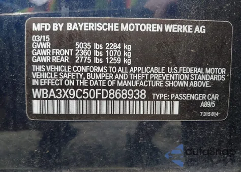 2015 BMW 335I Gran Turismo xDrive z USA, uszkodzony, nr VIN WBA3X9C50FD868938